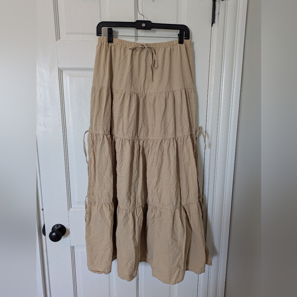 Nasty Gal Linen Tan Tiered Maxi Skirt